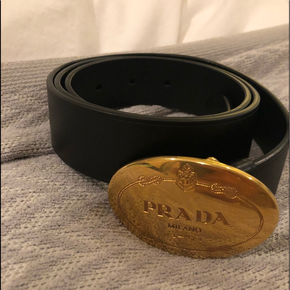 Black Leather Prada belt with gold buckle